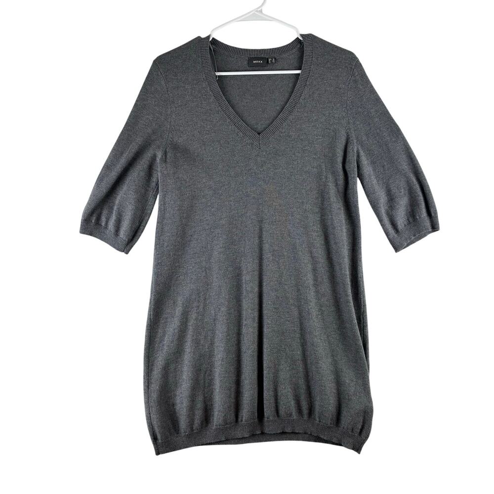 Mexx Sweater Womens XL Gray Short Sleeve Ribbed Hem Long Length Casual Knit